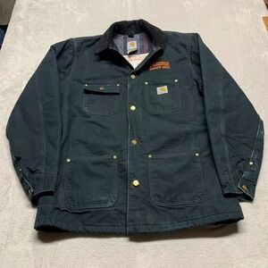 Vintage CARHARTT C01-BLK Black Blanket Lined Duck Chore Coat Canvas Mens 44 Tall